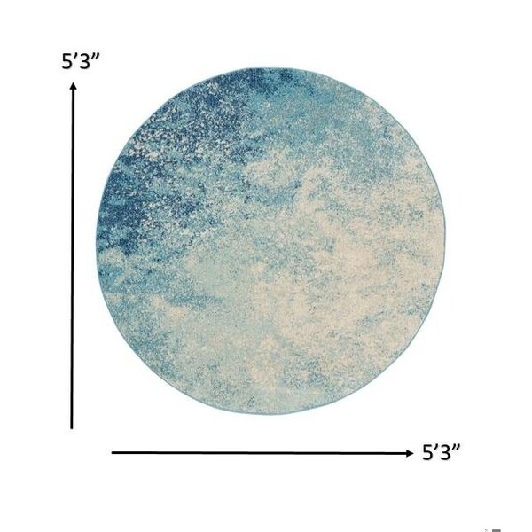 Homeroots 5 ft. Round Light Blue & Ivory Abstract Sky Area Rug - 385370