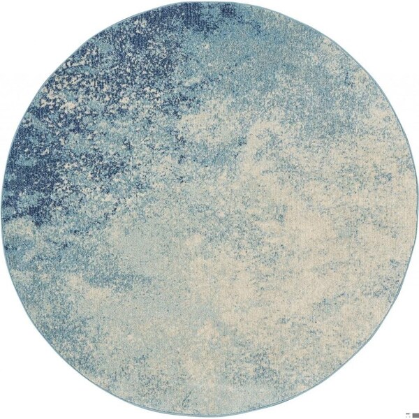 Homeroots 5 ft. Round Light Blue & Ivory Abstract Sky Area Rug - 385370