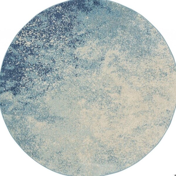 Homeroots 5 ft. Round Light Blue & Ivory Abstract Sky Area Rug - 385370