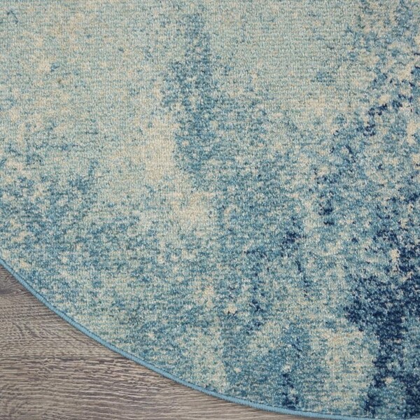 Homeroots 5 ft. Round Light Blue & Ivory Abstract Sky Area Rug - 385370