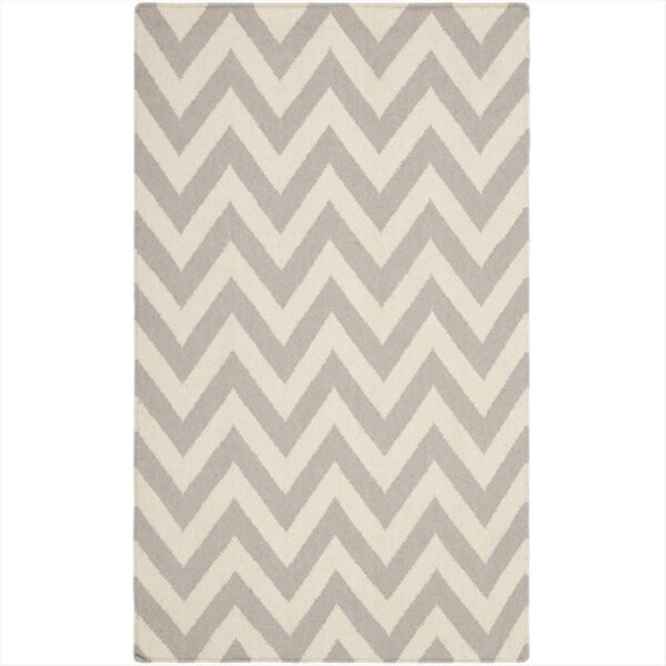 Safavieh 3 Ft. X 5 Ft. Small Rectangle Contemporary Dhurries- Grey And Ivory- Flatweave Rug - DHU557C-3