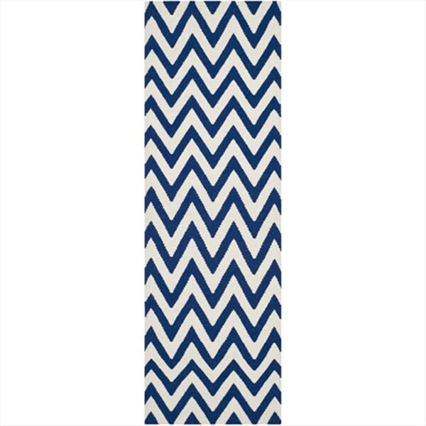 Safavieh 2 Ft. -6 In. X 8 Ft. Runner Contemporary Dhurries- Dark Blue And Ivory- Flatweave Rug - DHU557K-28