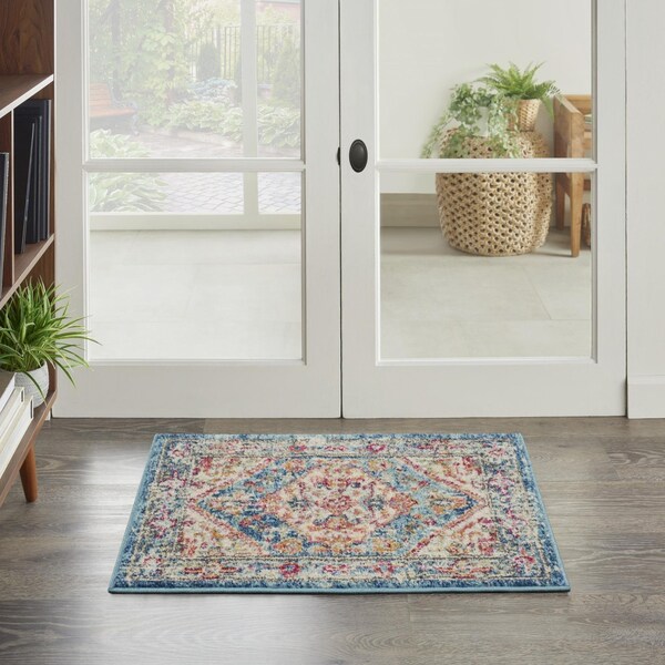 Homeroots 2 x 3 ft. Ivory & Light Blue Distressed Scatter Area Rug - 385546