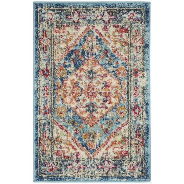 Homeroots 2 x 3 ft. Ivory & Light Blue Distressed Scatter Area Rug - 385546