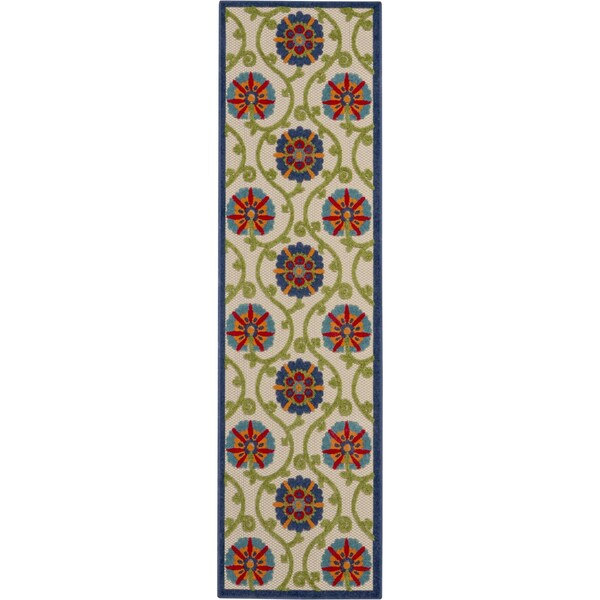 Homeroots 2 x 12 ft. Blue Vines Indoor & Outdoor Runner Rug - 384966