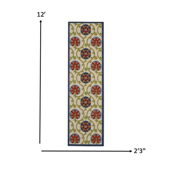 Homeroots 2 x 12 ft. Blue Vines Indoor & Outdoor Runner Rug - 384966
