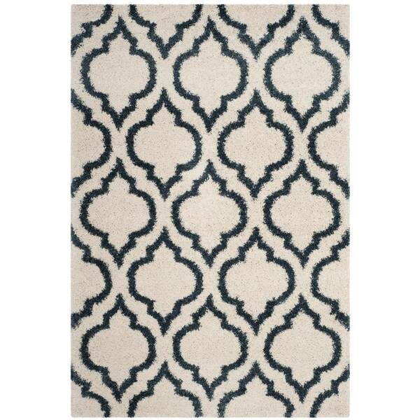 Flowers First 5 ft. 1 in. x 7 ft. 6 in. Hudson Shag Power Loomed Rug, Ivory & Slate Blue - Medium Rectangle - FL1909633