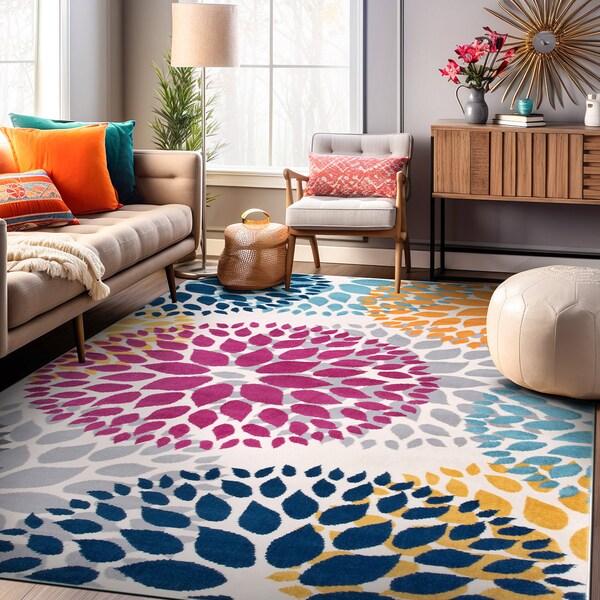 World Rug Gallery Modern Floral Circles Design 10' x 14' Multi Area Rug - 9099MULTI10X14