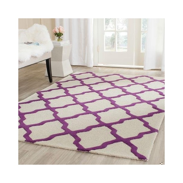 Safavieh Cambridge Hand Tufted Runner Rug- Ivory - Purple- 2 ft. 6 in. x 4 ft. - CAM121V-24