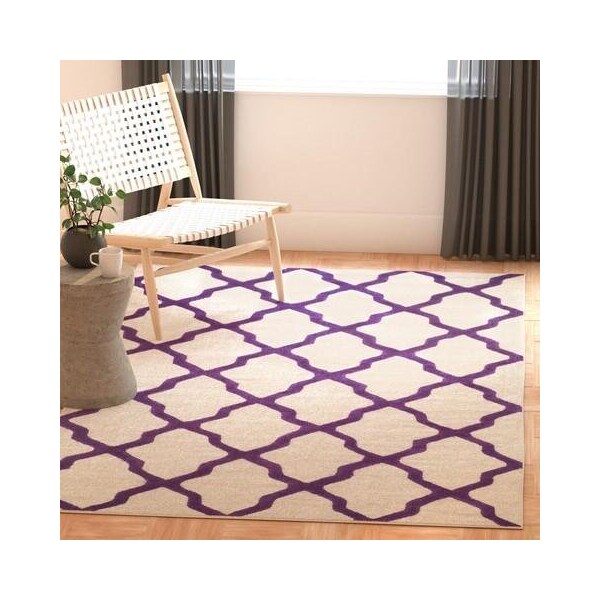 Safavieh Cambridge Hand Tufted Runner Rug- Ivory - Purple- 2 ft. 6 in. x 4 ft. - CAM121V-24