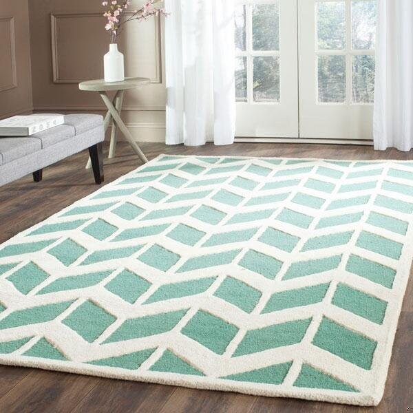 Safavieh Cambridge Hand Tufted Rectangle Rug- Teal - Ivory- 3 x 5 ft. - CAM718T-3