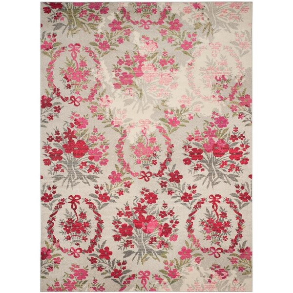 Flowers First 8 x 10 ft. Monaco Power Loomed Area Rug, Ivory & Pink - Large Rectangle - FL1874516