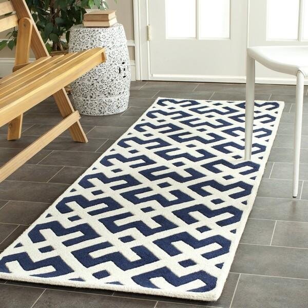 Safavieh Chatham Hand Tufted Small Rectangle Rug- Dark Blue - Ivory- 4 x 6 ft. - CHT719C-4