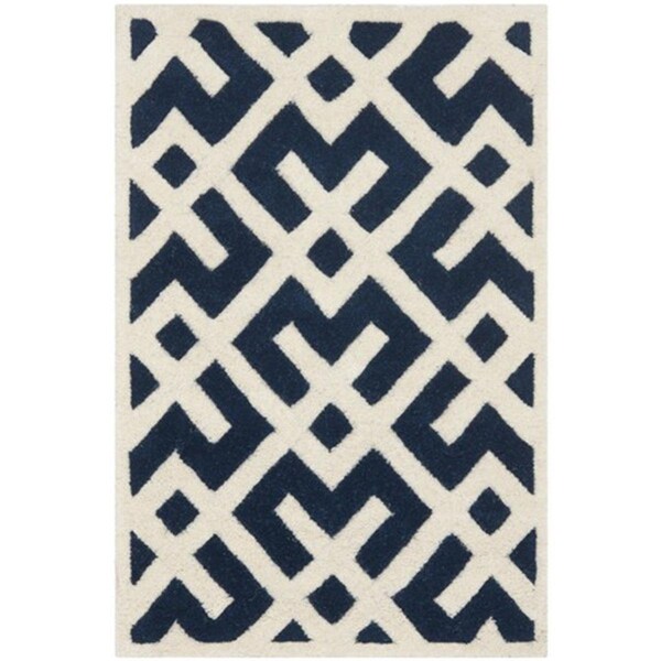 Safavieh Chatham Hand Tufted Small Rectangle Rug- Dark Blue - Ivory- 4 x 6 ft. - CHT719C-4