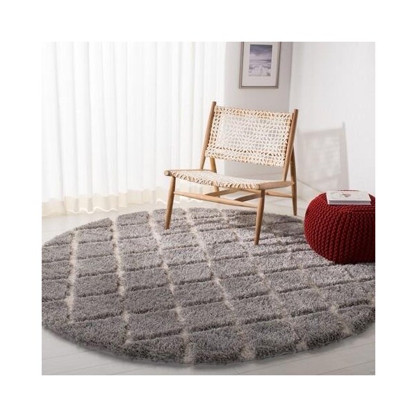 Safavieh 3 x 5 ft. Adriana Shag Power Loomed Rug, Small Rectangle - Light Grey and Cream - ARG780G-3