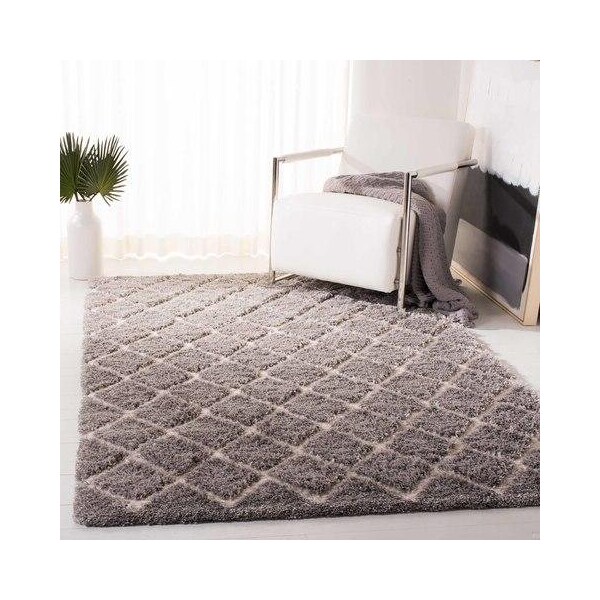 Safavieh 3 x 5 ft. Adriana Shag Power Loomed Rug, Small Rectangle - Light Grey and Cream - ARG780G-3
