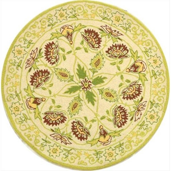 Safavieh 3 ft. x 3 ft. Round- Country and Floral Chelsea Ivory And Green Hand Hooked Rug - HK330B-3R