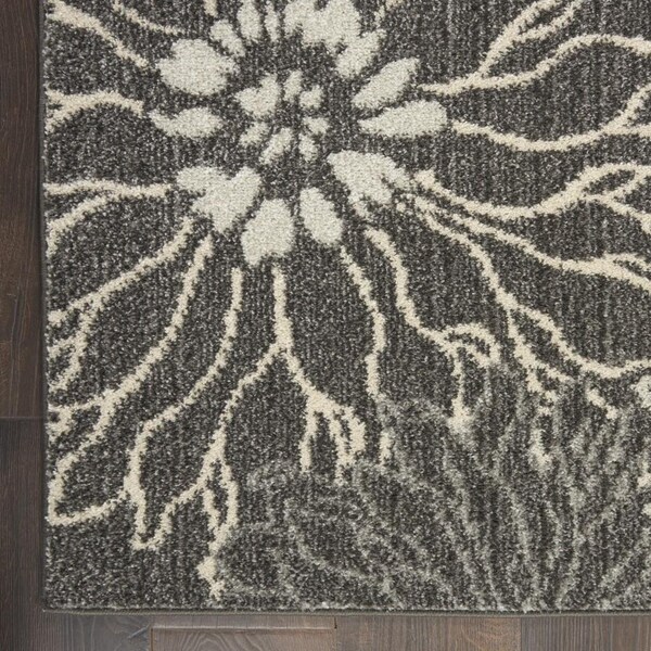 Homeroots 4 x 6 ft. Charcoal & Blue Big Flower Area Rug - 385412