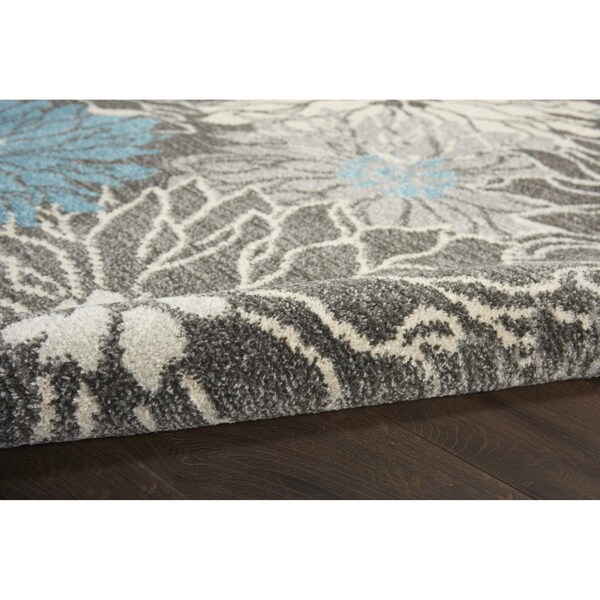 Homeroots 4 x 6 ft. Charcoal & Blue Big Flower Area Rug - 385412