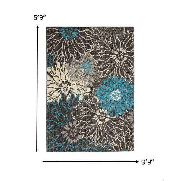 Homeroots 4 x 6 ft. Charcoal & Blue Big Flower Area Rug - 385412