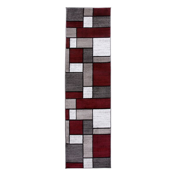 World Rug Gallery Contemporary Modern Boxes Design Soft Runner Rug 2' x 7'2'' Red - 106RED2X7