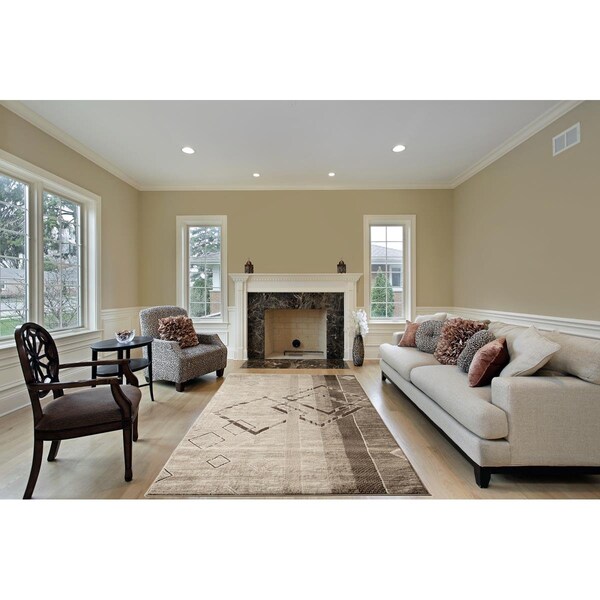 Terreno 5 x 7 ft. Discount World Modern Jersey Collection Stain Resistant Geometric Floor Rug - Brown - TE2586244