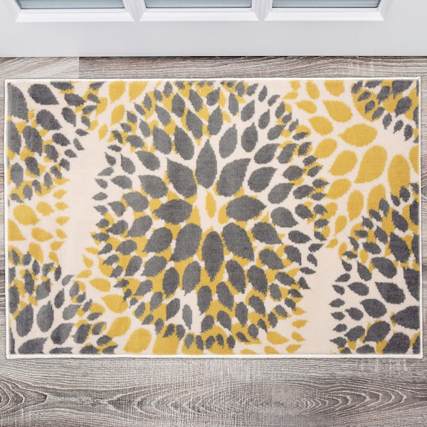 World Rug Gallery Modern Floral Circles Design 2' x 3' Yellow Area Rug - 9099YELLOW2X3