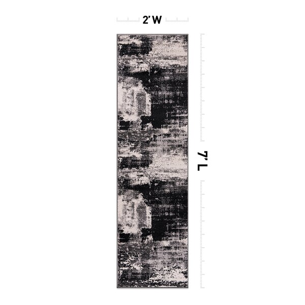 World Rug Gallery Modern Abstract Design Non Shedding Soft Area Rug 2' x 7' Black - 402BLACK2X7