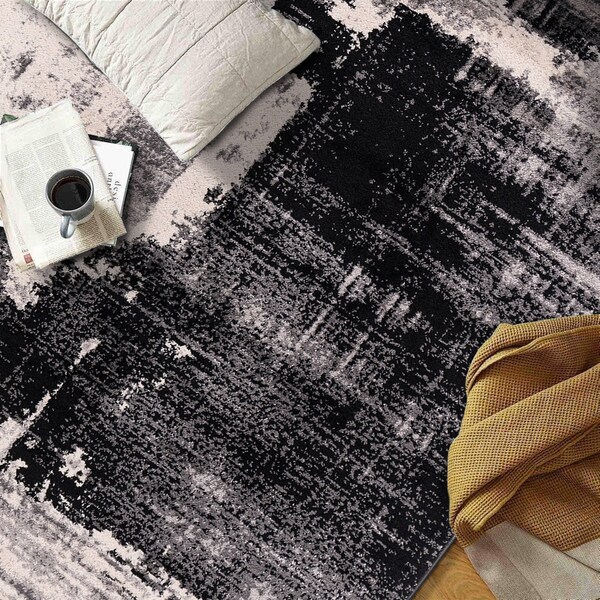World Rug Gallery Modern Abstract Design Non Shedding Soft Area Rug 2' x 7' Black - 402BLACK2X7