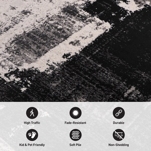 World Rug Gallery Modern Abstract Design Non Shedding Soft Area Rug 2' x 7' Black - 402BLACK2X7