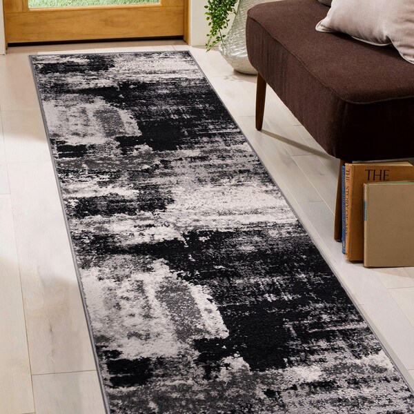 World Rug Gallery Modern Abstract Design Non Shedding Soft Area Rug 2' x 7' Black - 402BLACK2X7