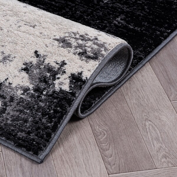 World Rug Gallery Modern Abstract Design Non Shedding Soft Area Rug 2' x 7' Black - 402BLACK2X7