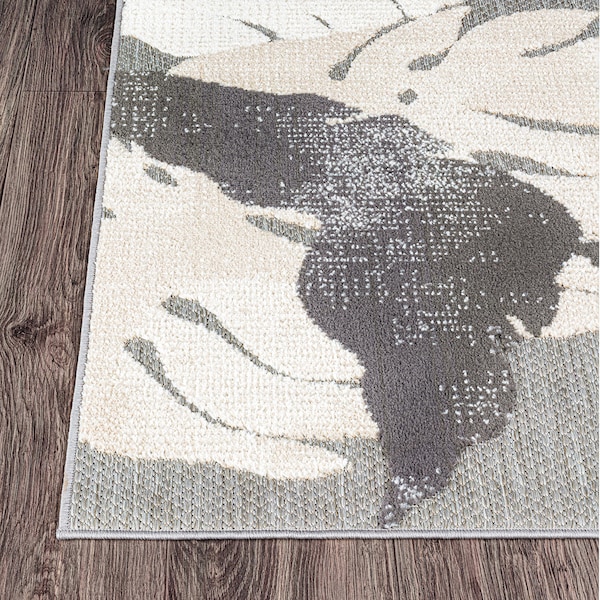World Rug Gallery Palm Floral Leaves Indoor/Outdoor Area Rug 7'10" x 10' Gray - 5553GRAY8X10