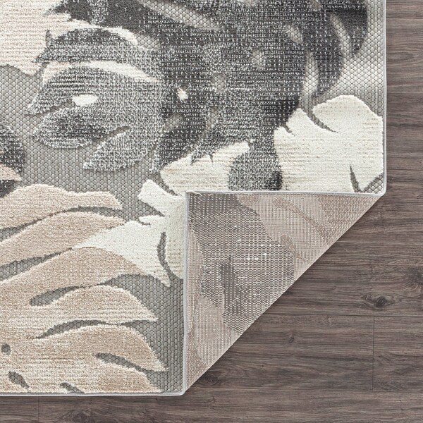 World Rug Gallery Palm Floral Leaves Indoor/Outdoor Area Rug 7'10" x 10' Gray - 5553GRAY8X10