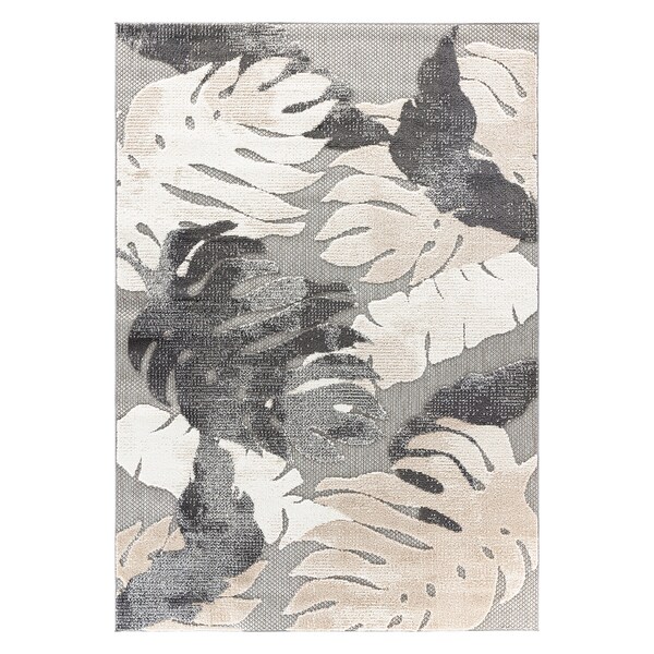 World Rug Gallery Palm Floral Leaves Indoor/Outdoor Area Rug 7'10" x 10' Gray - 5553GRAY8X10