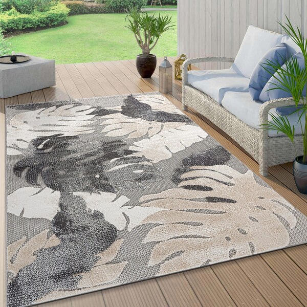 World Rug Gallery Palm Floral Leaves Indoor/Outdoor Area Rug 7'10" x 10' Gray - 5553GRAY8X10