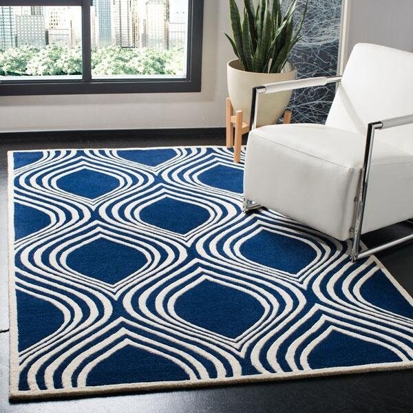 Safavieh Chatham Hand Tufted Rectangle Rug- Dark Blue - Ivory- 4 x 6 ft. - CHT758C-4