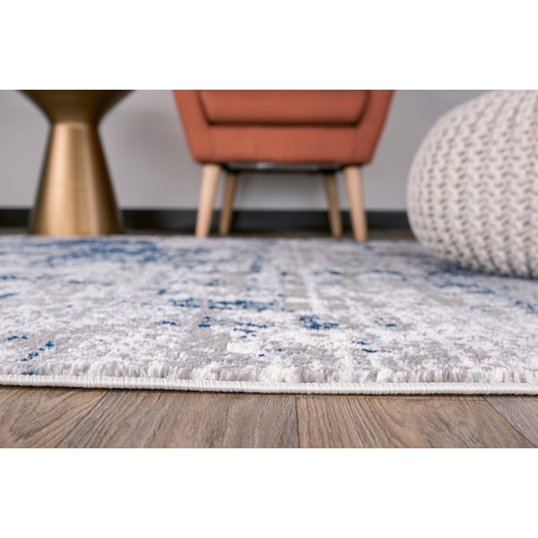 World Rug Gallery Distressed Abstract Runner Rug 2'x7' Blue - 910BLUE2X7