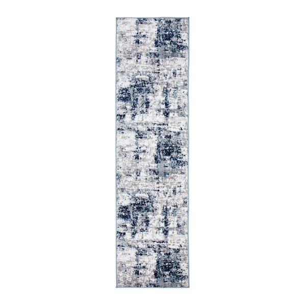 World Rug Gallery Distressed Abstract Runner Rug 2'x7' Blue - 910BLUE2X7