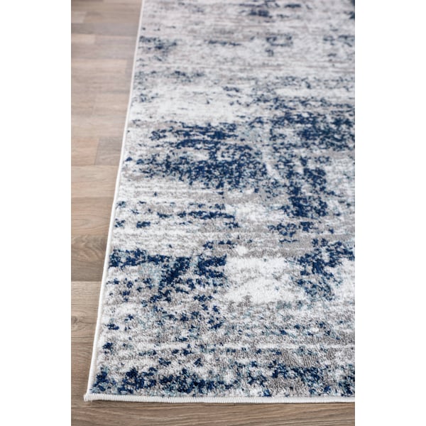World Rug Gallery Distressed Abstract Runner Rug 2'x7' Blue - 910BLUE2X7