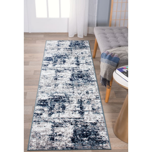 World Rug Gallery Distressed Abstract Runner Rug 2'x7' Blue - 910BLUE2X7