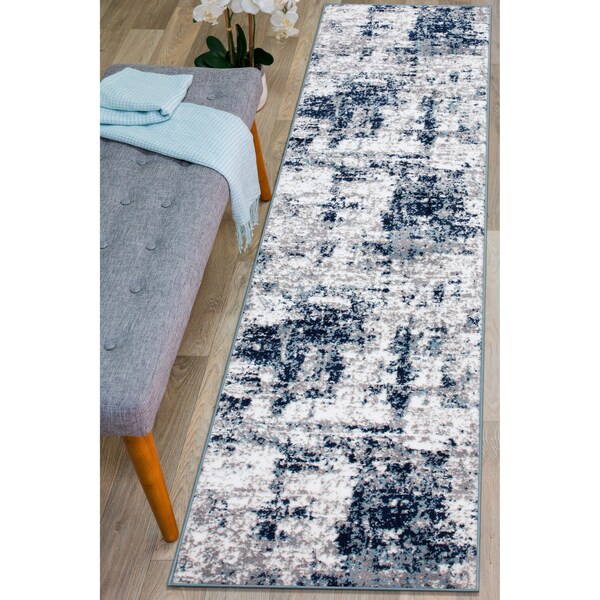 World Rug Gallery Distressed Abstract Runner Rug 2'x7' Blue - 910BLUE2X7