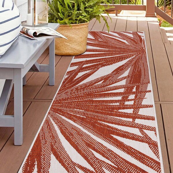 World Rug Gallery Tropical Leaves Nature Inspired Indoor/Outdoor Runner Rug 2' x 7' Rust - 4030RUST2X7
