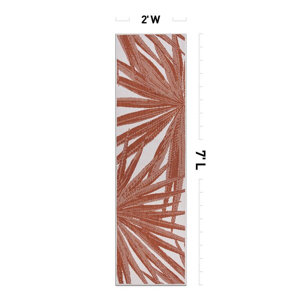 World Rug Gallery Tropical Leaves Nature Inspired Indoor/Outdoor Runner Rug 2' x 7' Rust - 4030RUST2X7