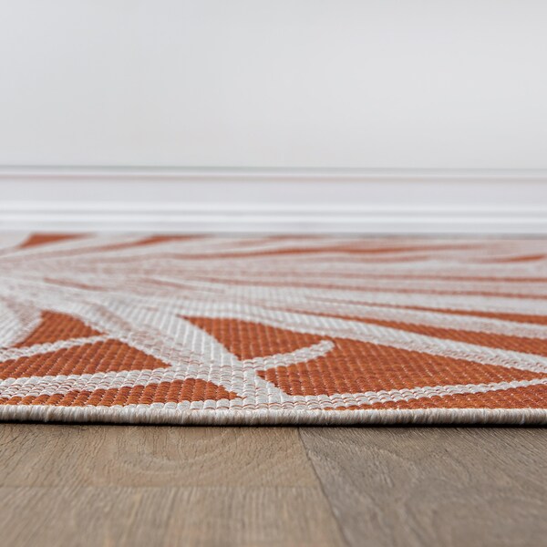 World Rug Gallery Tropical Leaves Nature Inspired Indoor/Outdoor Runner Rug 2' x 7' Rust - 4030RUST2X7