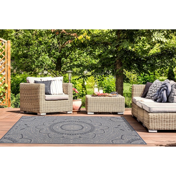 World Rug Gallery Medallion Design Indoor/Outdoor Area Rug 7'10'' x 10 Blue - 415BLUE8X10