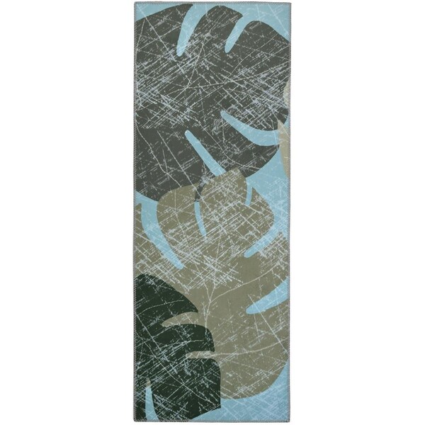 Perspectiva 21 x 54 in. Faded Tropical Leaves Indoor Area Rug - PE2132241