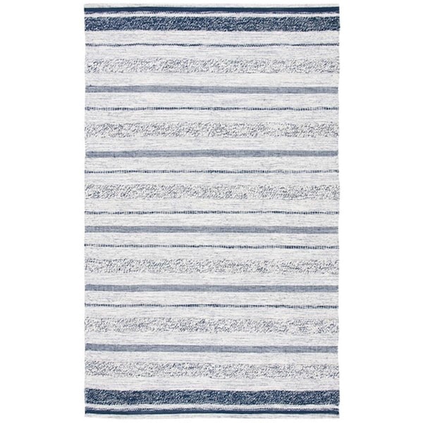 Safavieh 4 x 6 ft. Striped Kilim Contemporary Rectangle Hand Woven Rug - Ivory & Navy - STK517A-4