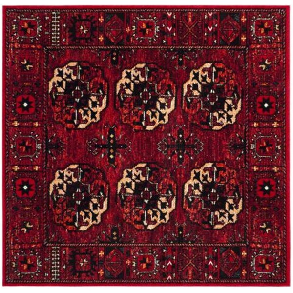 Flowers First 6 ft. 7 in. x 6 ft. 7 in. Square Vintage Hamadan Power Loomed Area Rug, Red & Multi Color - FL1860198