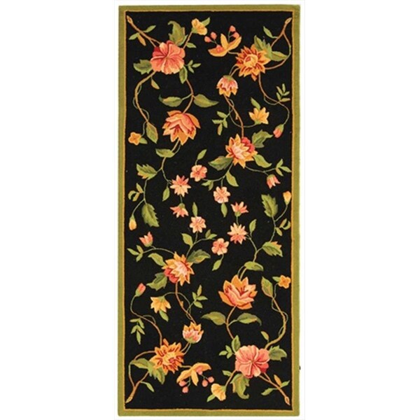 Safavieh 2 ft. - 6 in. x 6 ft. Runner- Country and Floral Chelsea Black Hand Hooked Rug - HK263B-26